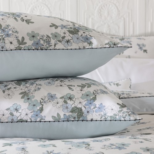 Taies imprimées satin de coton 118 fils/cm² Manuka Ciel