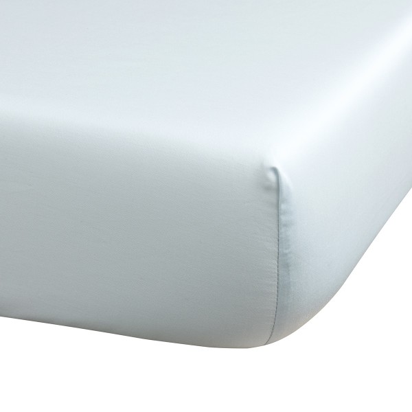 Drap Housse uni B35  satin de coton 118 fils/cm² Manuka Ciel