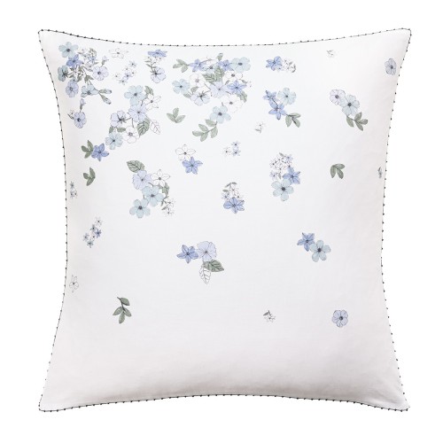 Taie d'oreiller carrée imprimée satin de coton 118 fils/cm² Manuka Ciel