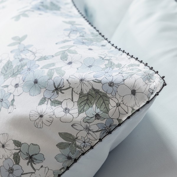 Taies imprimées satin de coton 118 fils/cm² Manuka Ciel