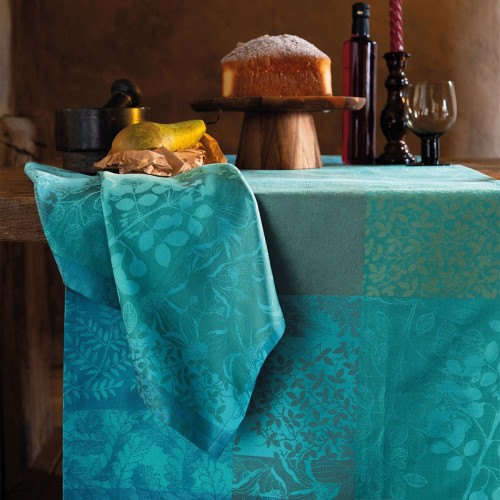 Nappe enduite sur mesure Mille Rameaux Emeraude laize 180cm, Garnier-Thiébaut
