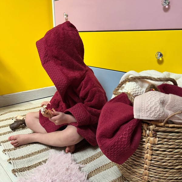 Peignoir de bain enfant à capuche Zéro Twist Carmin, Tradition des Vosges