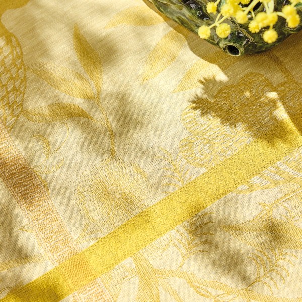 Chemin de table pur lin A L'orangerie Mimosa, Le Jacquard Français