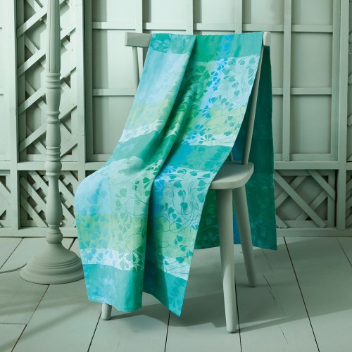 Tissu nappes au mètre coton Mille Feuillages Turquoise laize 185cm, Garnier-Thiébaut
