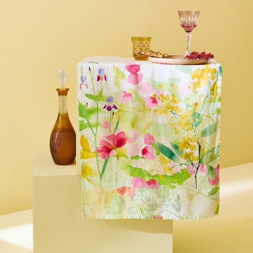 Chemin de table métis lavé  lin et coton Souffle fleuri Printemps, Garnier-Thiébaut