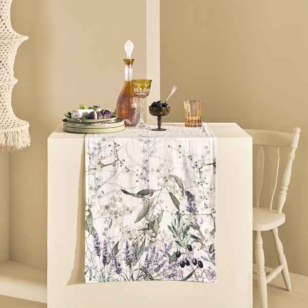 Chemin de table métis lavé  lin et coton Parfum de lavande Mauve, Garnier-Thiébaut