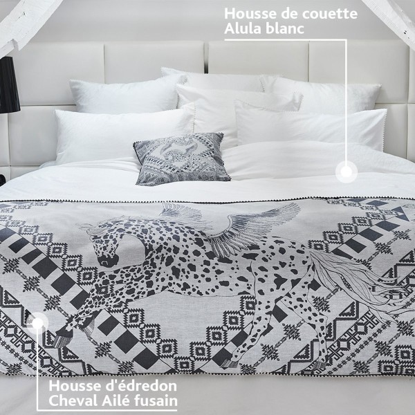 Garnier-Thiébaut - Parure de lit jacquard en satin de coton 130 fils/cm² Alula Blanc