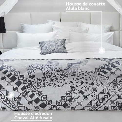 Garnier-Thiébaut - Parure de lit jacquard en satin de coton 130 fils/cm² Alula Blanc