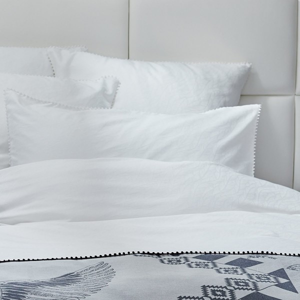 Garnier-Thiébaut - Parure de lit jacquard en satin de coton 130 fils/cm² Alula Blanc