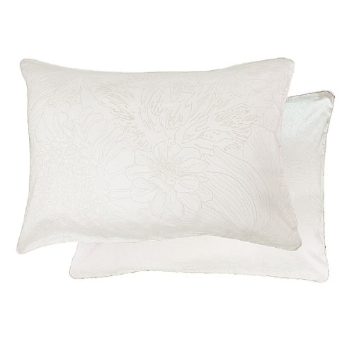 Garnier-Thiébaut - Parure de lit imprimée en satin de coton 120 fils/cm² Flower Power White Taies d'oreiller