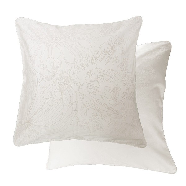 Garnier-Thiébaut - Parure de lit imprimée en satin de coton 120 fils/cm² Flower Power White Taies d'oreiller