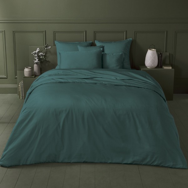 Garnier-Thiébaut - Housse de couette unie en satin de coton 120 fils/cm² Ava Canard