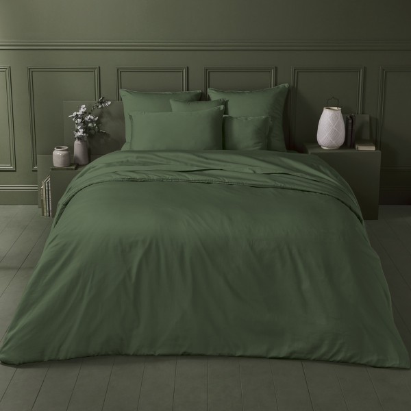 Garnier-Thiébaut - Housse de couette unie en satin de coton 120 fils/cm² Ava Sauge