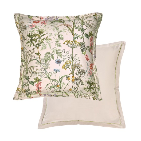 Taie d'oreiller carrée imprimée en satin de coton 120 fils/cm² Prairie Légère Beige