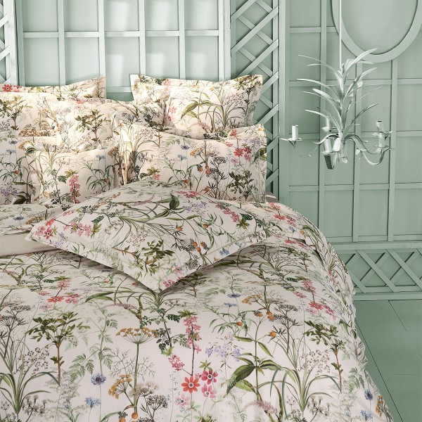 Garnier-Thiébaut - Housse de couette imprimée en satin de coton 120 fils/cm² Prairie Légère Beige