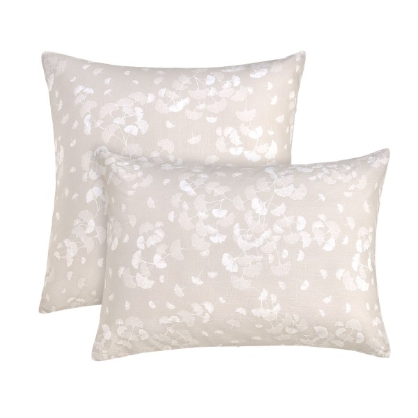 Taies d'oreiller imprimées en coton flammé lavé 150g/m² Souffle de Ginkos Naturel