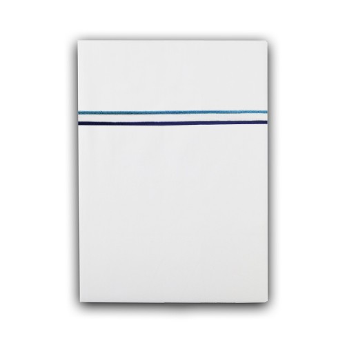 Garnier-Thiébaut - Drap plat uni en satin de coton 120 fils/cm² Palais chic Blanc et Navy