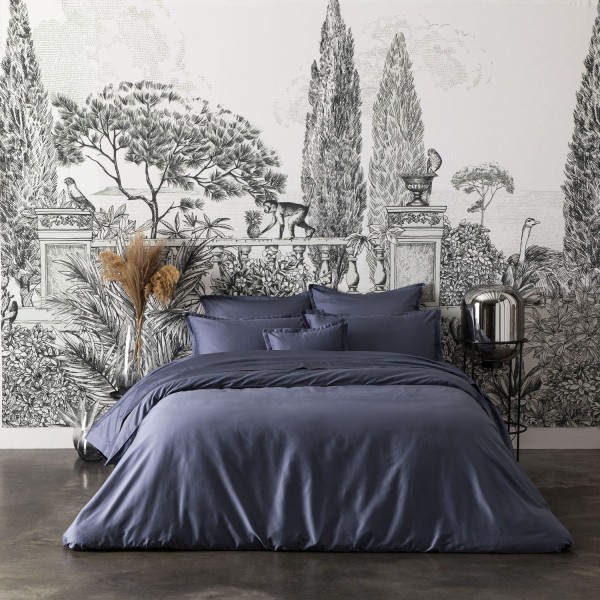 Housse de couette unie en satin de coton Bio Teophile Marine