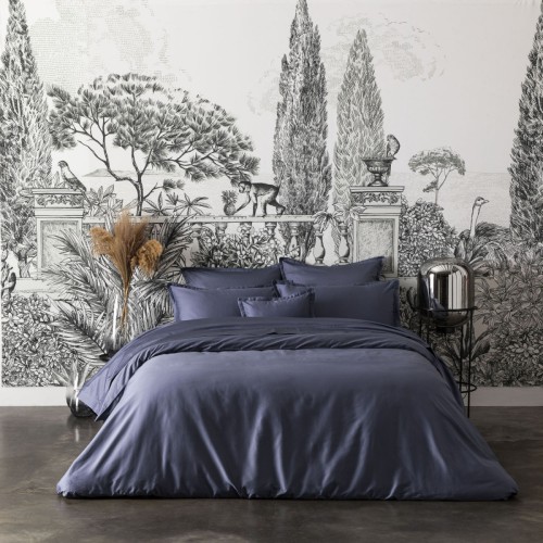 Housse de couette unie en satin de coton Bio Teophile Marine