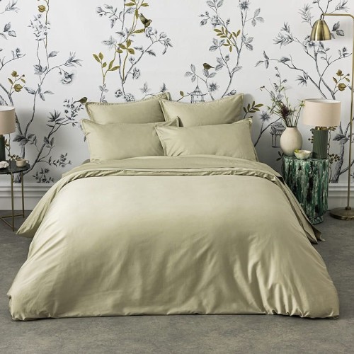 Alexandre Turpault - Parure de lit unie en satin de coton Bio 120 fils/cm² Teophile Tilleul