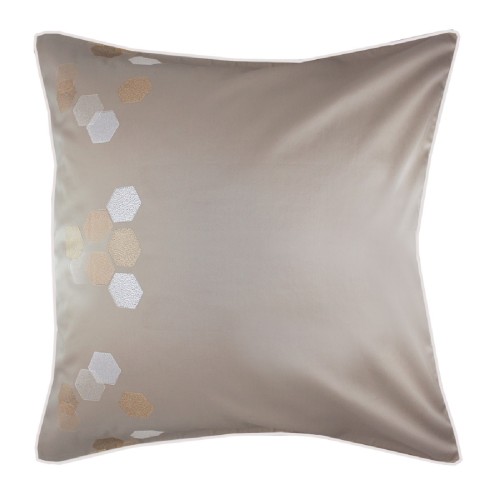Garnier-Thiébaut - Taie d'oreiller carrée brodée en satin de coton 120 fils/cm² Hexagones Angora