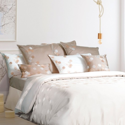Garnier-Thiébaut - Housse de couette brodée en satin de coton 120 fils/cm² Hexagones Angora
