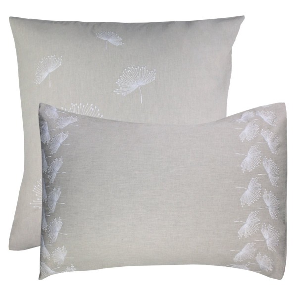 Garnier-Thiébaut - Taies d'oreiller brodées en percale de coton 80 fils/cm² lavé, Brise d'été Naturel