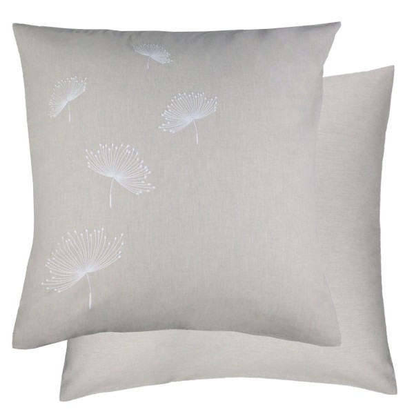 Garnier-Thiébaut - Taie d'oreiller brodée carrée en percale de coton 80 fils/cm² lavé, Brise d'été Naturel