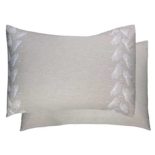 Garnier-Thiébaut - Taie d'oreiller brodée rectangle en percale de coton 80 fils/cm² lavé, Brise d'été Naturel