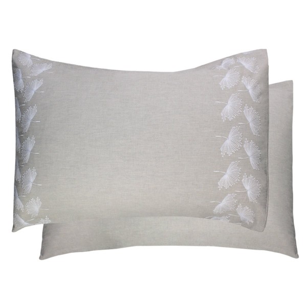 Garnier-Thiébaut - Taie d'oreiller brodée rectangle en percale de coton 80 fils/cm² lavé, Brise d'été Naturel