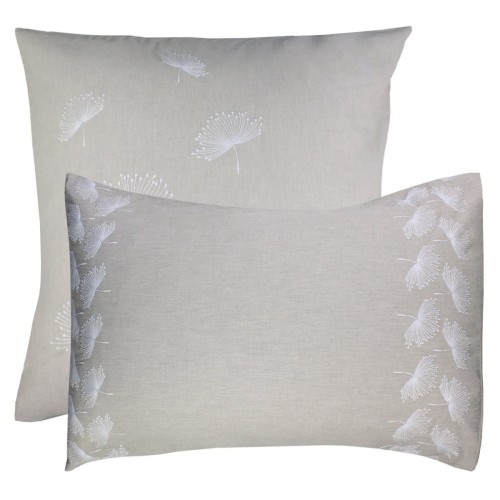 Garnier-Thiébaut - Taies d'oreiller brodées en percale de coton 80 fils/cm² lavé, Brise d'été Naturel