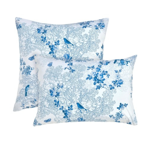 Garnier-Thiébaut - Tissu imprimé en percale de coton 80 fils/cm² Volière Bleu