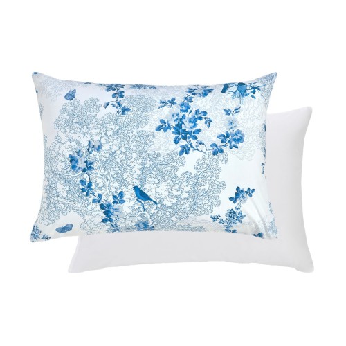 Garnier-Thiébaut - Tissu imprimé en percale de coton 80 fils/cm² Volière Bleu