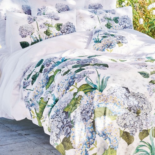 Garnier-Thiébaut - Tissu pour drap et Housse de couette imprimé en percale de coton 80 fils/cm² Maelys Bleu