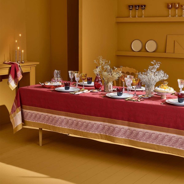 Nappe jacquard pur coton antitache Alexandria Rubis, Garnier-Thiébaut