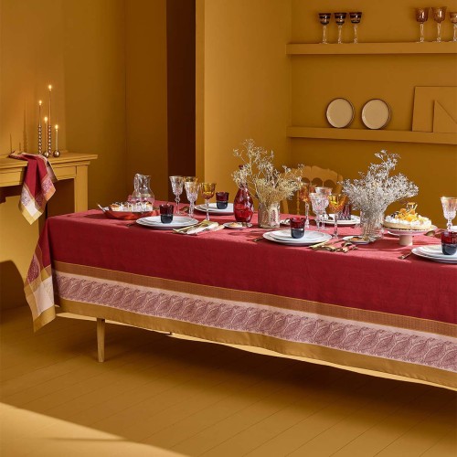 Nappe jacquard pur coton antitache Alexandria Rubis, Garnier-Thiébaut