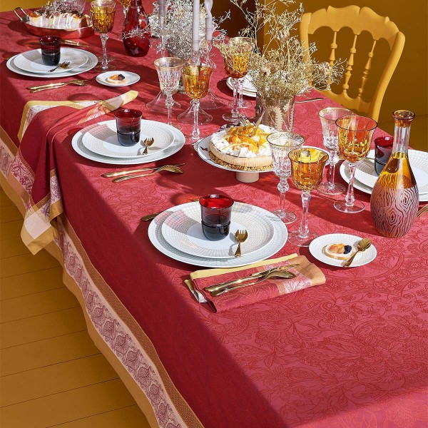 Nappe jacquard pur coton antitache Alexandria Rubis, Garnier-Thiébaut
