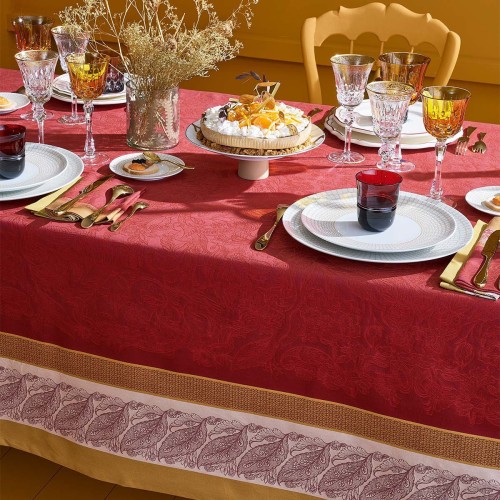 Nappe jacquard pur coton antitache Alexandria Rubis, Garnier-Thiébaut