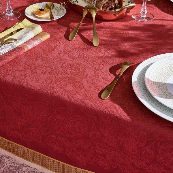 Nappe jacquard pur coton antitache Alexandria Rubis, Garnier-Thiébaut