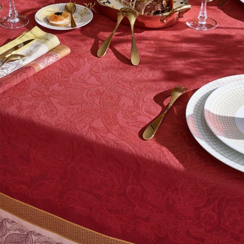 Nappe jacquard pur coton antitache Alexandria Rubis, Garnier-Thiébaut