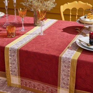 Chemin de table pur coton antitache jacquard Alexandria Rubis, Garnier-Thiébaut 2