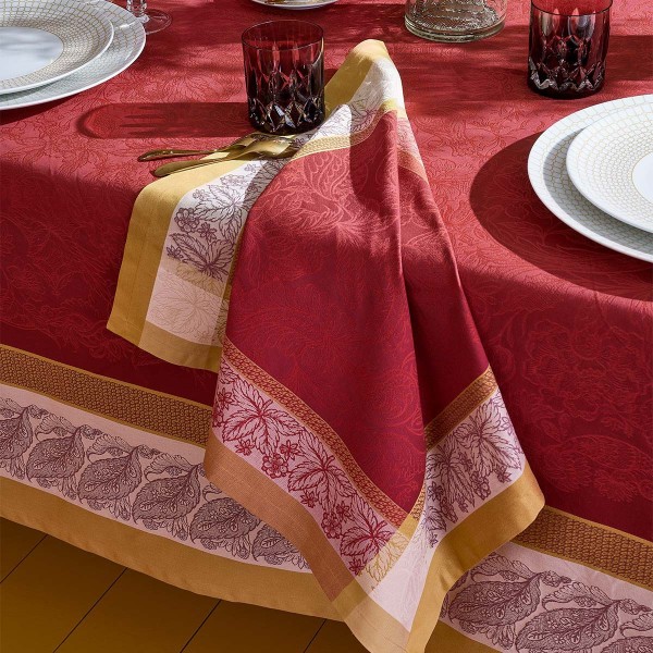 Serviettes de table pur coton jacquard Alexandria Rubis, Garnier-Thiébaut
