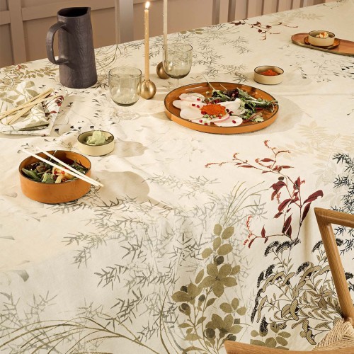 Nappe imprimée métis lin et coton lavé Bambous Parchemin, Garnier-Thiébaut