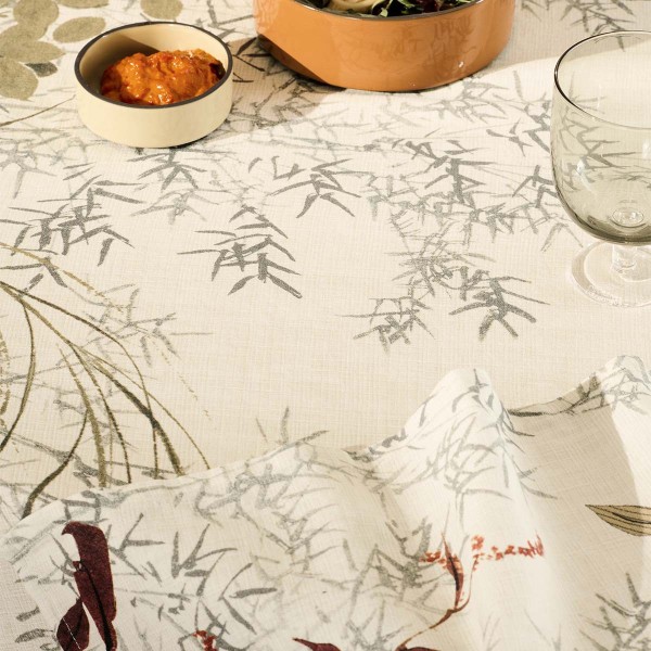 Nappe imprimée métis lin et coton lavé Bambous Parchemin, Garnier-Thiébaut
