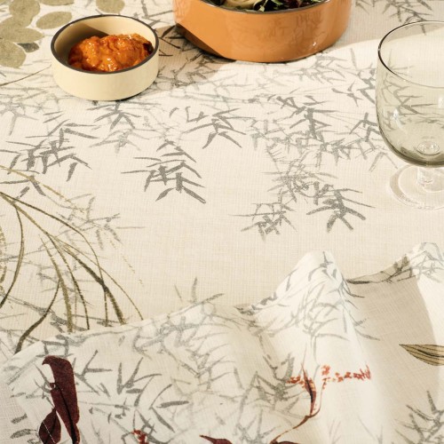 Nappe imprimée métis lin et coton lavé Bambous Parchemin, Garnier-Thiébaut