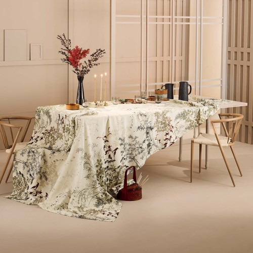 Nappe imprimée métis lin et coton lavé Bambous Parchemin, Garnier-Thiébaut 