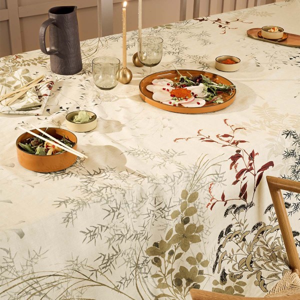 Nappe imprimée métis lin et coton lavé Bambous Parchemin, Garnier-Thiébaut 