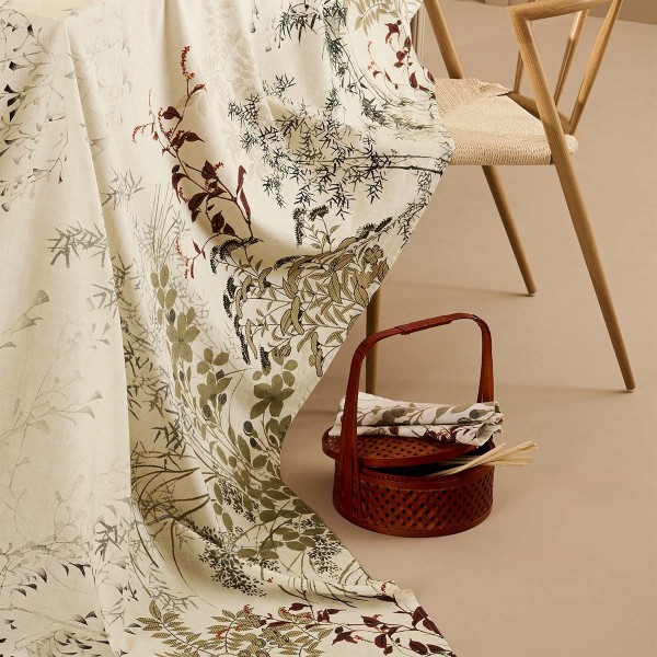 Nappe imprimée métis lin et coton lavé Bambous Parchemin, Garnier-Thiébaut 