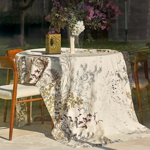 Nappe imprimé métis lin et coton lavé Bambous Parchemin, Garnier-Thiébaut