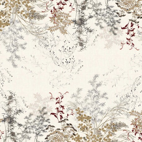 Petit carré déco imprimé métis lin et coton lavé Bambous Parchemin 115x115, Garnier-Thiébaut